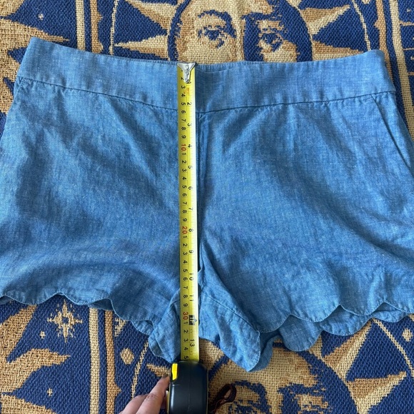 Ann Taylor LOFT The Riviera Short Linen Blend Scalloped Hem Pockets Blue Size 10 - Picture 9 of 10